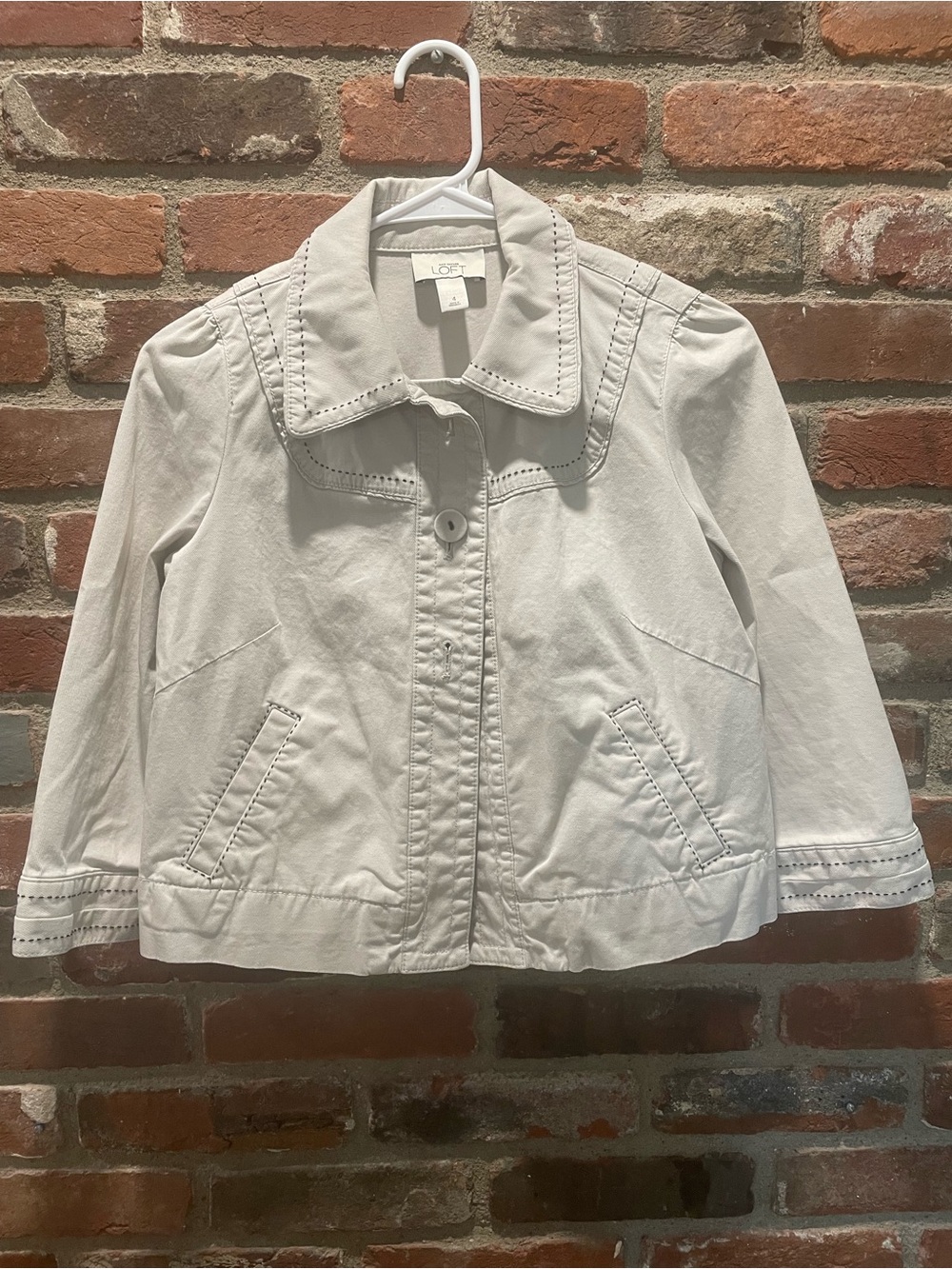LOFT Beige Notch-Collar Cropped Jacket
